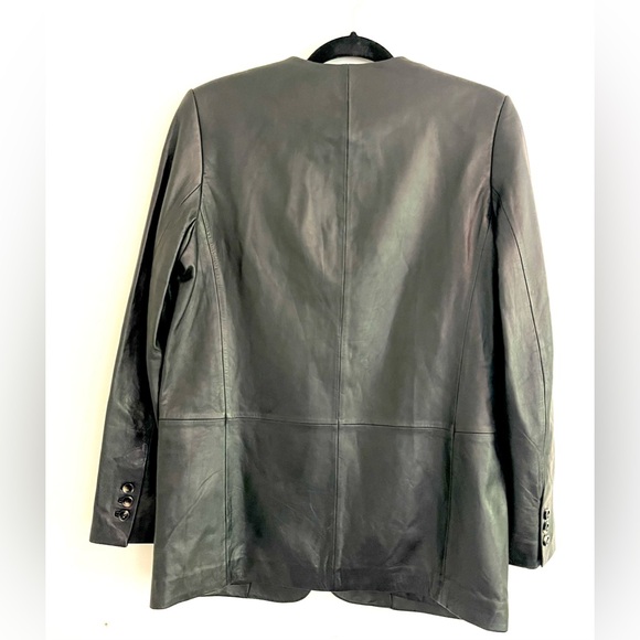 Mango 100% LEATHER BLAZER | size SMALL | | BLACK MINIMALIST OVERSIZED - Picture 12 of 16